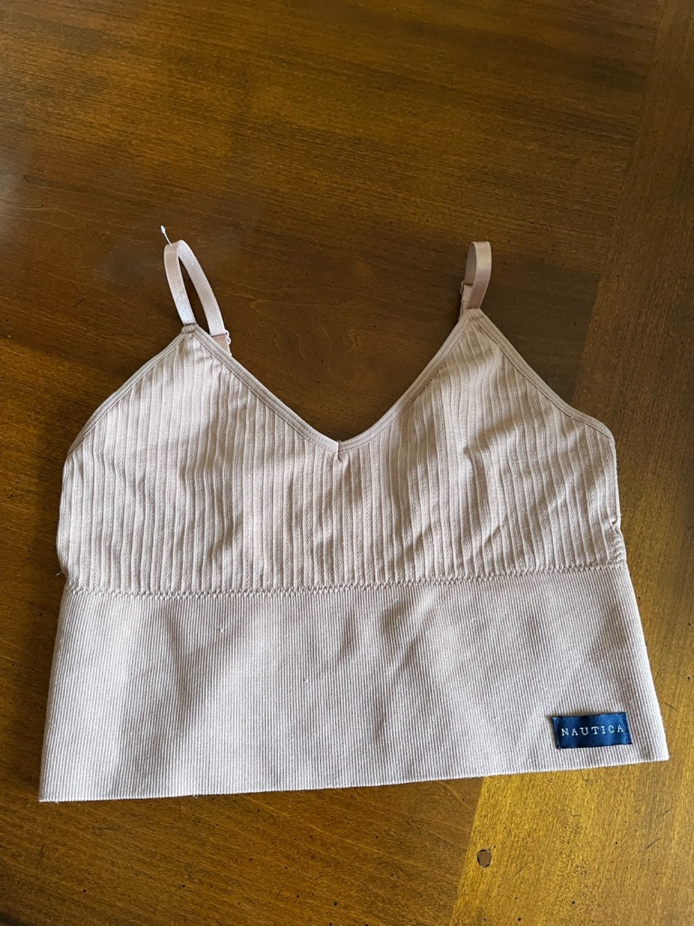 Nautica Ribbed V-Neck Crop Bralette in Pale Pink